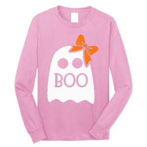 ghost with bow boo halloween costume Long Sleeve Shirt