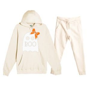 ghost with bow boo halloween costume Premium Hooded Sweatsuit Set