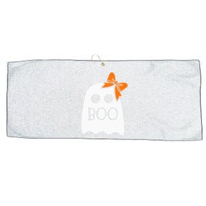 ghost with bow boo halloween costume Large Microfiber Waffle Golf Towel