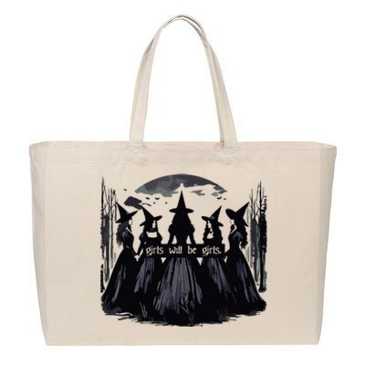 Girl Will Be Girl Witch Halloween Funny Witchy Vibes Women Cotton Canvas Jumbo Tote