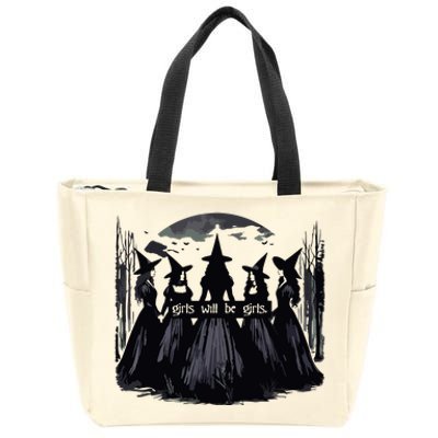 Girl Will Be Girl Witch Halloween Funny Witchy Vibes Women Zip Tote Bag