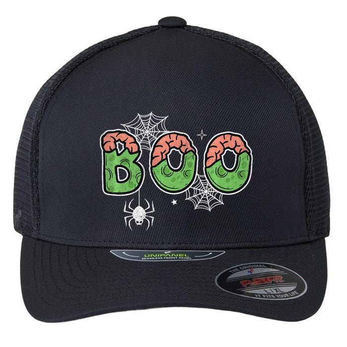 Ghost With Bow Boo Halloween Costume Flexfit Unipanel Trucker Cap