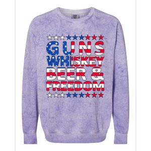 Guns Whiskey Beer And Freedom Veteran US Flag 4th Of July Colorblast Crewneck Sweatshirt