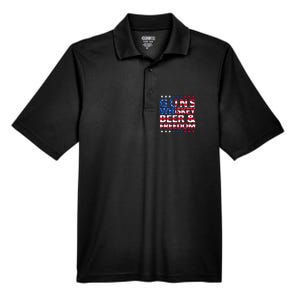 Guns Whiskey Beer And Freedom Veteran US Flag 4th Of July Men's Origin Performance Pique Polo