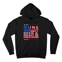 Guns Whiskey Beer And Freedom Veteran US Flag 4th Of July Hoodie