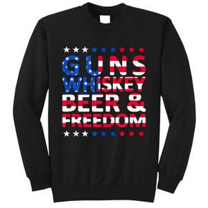 Guns Whiskey Beer And Freedom Veteran US Flag 4th Of July Sweatshirt