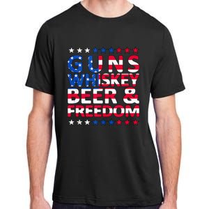 Guns Whiskey Beer And Freedom Veteran US Flag 4th Of July Adult ChromaSoft Performance T-Shirt