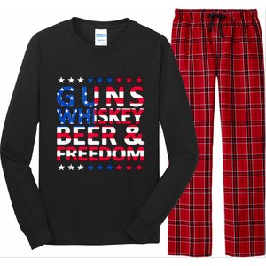 Guns Whiskey Beer And Freedom Veteran US Flag 4th Of July Long Sleeve Pajama Set