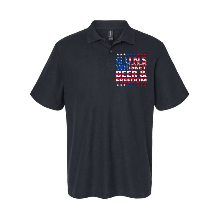 Guns Whiskey Beer And Freedom Veteran US Flag 4th Of July Softstyle Adult Sport Polo