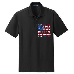 Guns Whiskey Beer And Freedom Veteran US Flag 4th Of July Dry Zone Grid Polo