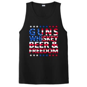 Guns Whiskey Beer And Freedom Veteran US Flag 4th Of July PosiCharge Competitor Tank