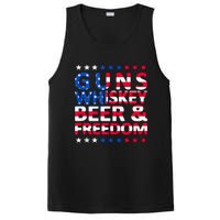 Guns Whiskey Beer And Freedom Veteran US Flag 4th Of July PosiCharge Competitor Tank