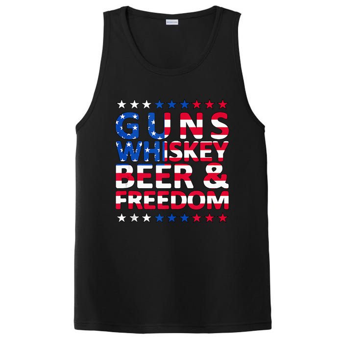 Guns Whiskey Beer And Freedom Veteran US Flag 4th Of July PosiCharge Competitor Tank