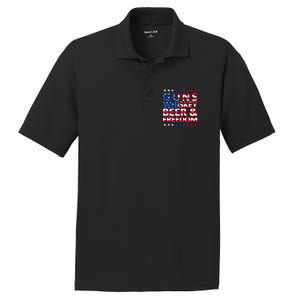 Guns Whiskey Beer And Freedom Veteran US Flag 4th Of July PosiCharge RacerMesh Polo