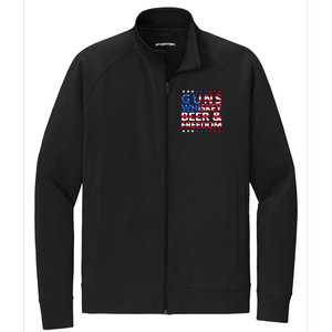 Guns Whiskey Beer And Freedom Veteran US Flag 4th Of July Stretch Full-Zip Cadet Jacket