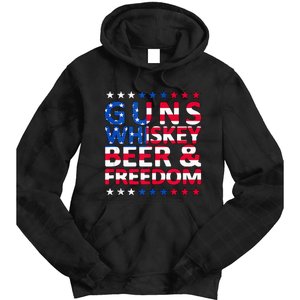 Guns Whiskey Beer And Freedom Veteran US Flag 4th Of July Tie Dye Hoodie