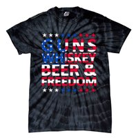 Guns Whiskey Beer And Freedom Veteran US Flag 4th Of July Tie-Dye T-Shirt