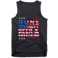 Guns Whiskey Beer And Freedom Veteran US Flag 4th Of July Tank Top