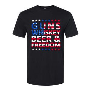 Guns Whiskey Beer And Freedom Veteran US Flag 4th Of July Softstyle CVC T-Shirt