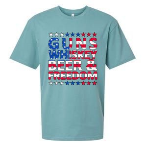 Guns Whiskey Beer And Freedom Veteran US Flag 4th Of July Sueded Cloud Jersey T-Shirt