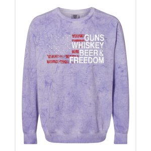 Guns Whiskey Beer And Freedom Veteran US Flag 4th Of July Colorblast Crewneck Sweatshirt