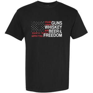 Guns Whiskey Beer And Freedom Veteran US Flag 4th Of July Garment-Dyed Heavyweight T-Shirt