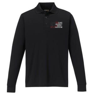 Guns Whiskey Beer And Freedom Veteran US Flag 4th Of July Performance Long Sleeve Polo