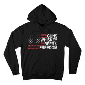 Guns Whiskey Beer And Freedom Veteran US Flag 4th Of July Hoodie