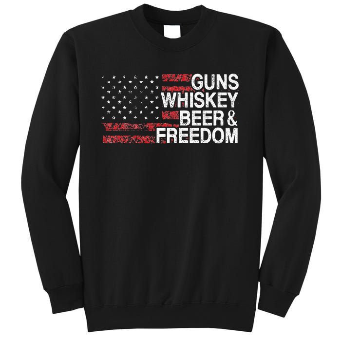 Guns Whiskey Beer And Freedom Veteran US Flag 4th Of July Sweatshirt