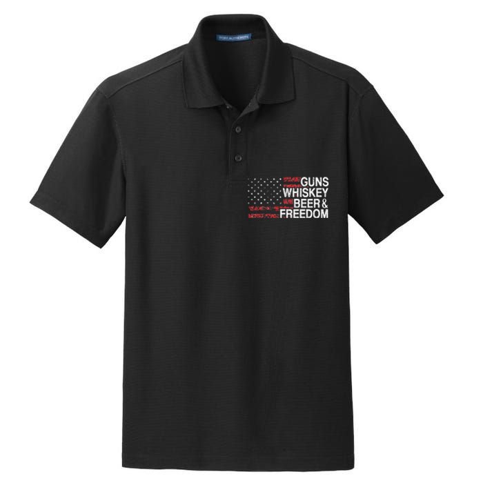 Guns Whiskey Beer And Freedom Veteran US Flag 4th Of July Dry Zone Grid Polo