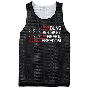 Guns Whiskey Beer And Freedom Veteran US Flag 4th Of July Mesh Reversible Basketball Jersey Tank