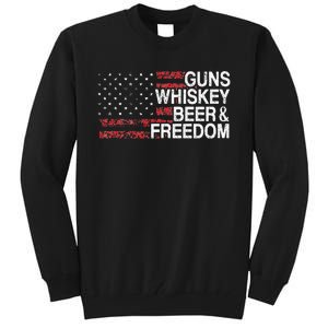 Guns Whiskey Beer And Freedom Veteran US Flag 4th Of July Tall Sweatshirt