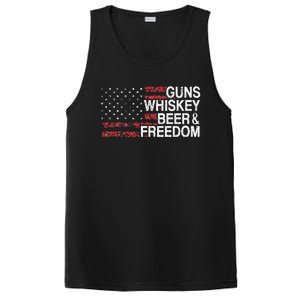 Guns Whiskey Beer And Freedom Veteran US Flag 4th Of July PosiCharge Competitor Tank