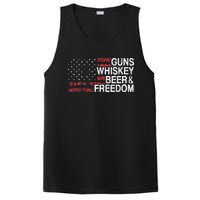 Guns Whiskey Beer And Freedom Veteran US Flag 4th Of July PosiCharge Competitor Tank