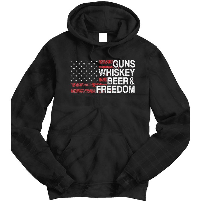 Guns Whiskey Beer And Freedom Veteran US Flag 4th Of July Tie Dye Hoodie