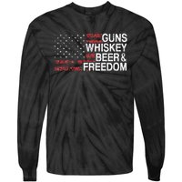 Guns Whiskey Beer And Freedom Veteran US Flag 4th Of July Tie-Dye Long Sleeve Shirt