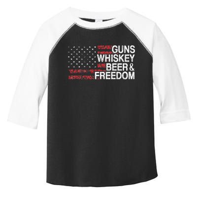 Guns Whiskey Beer And Freedom Veteran US Flag 4th Of July Toddler Fine Jersey T-Shirt