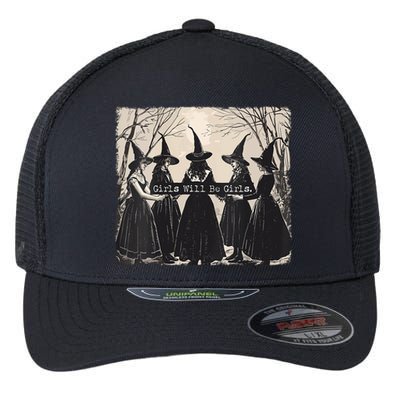 Girl Will Be Girl Witch Halloween Funny Witchy Vibes Women Flexfit Unipanel Trucker Cap