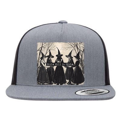 Girl Will Be Girl Witch Halloween Funny Witchy Vibes Women Flat Bill Trucker Hat