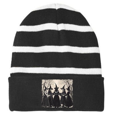 Girl Will Be Girl Witch Halloween Funny Witchy Vibes Women Striped Beanie with Solid Band