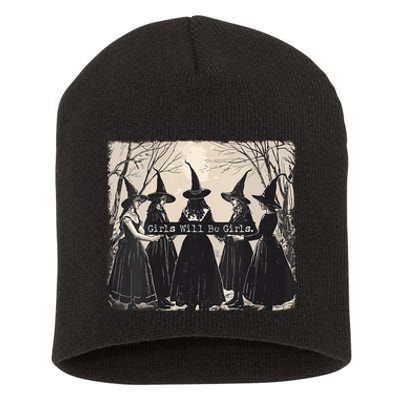 Girl Will Be Girl Witch Halloween Funny Witchy Vibes Women Short Acrylic Beanie