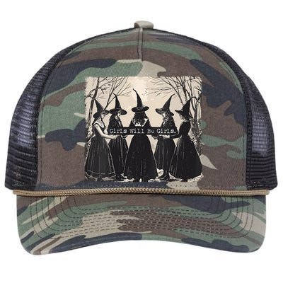 Girl Will Be Girl Witch Halloween Funny Witchy Vibes Women Retro Rope Trucker Hat Cap