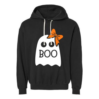 Ghost With Bow Boo Funny Halloween Costume Garment-Dyed Fleece Hoodie