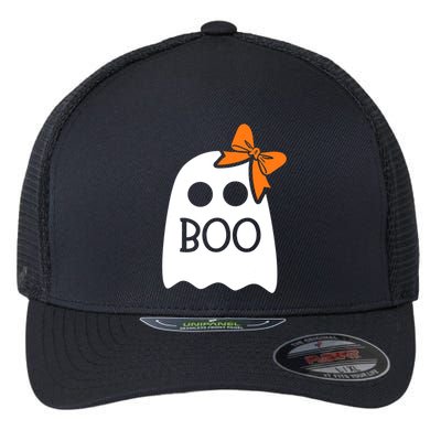 Ghost With Bow Boo Funny Halloween Costume Flexfit Unipanel Trucker Cap