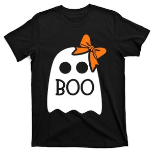 Ghost With Bow Boo Funny Halloween Costume T-Shirt