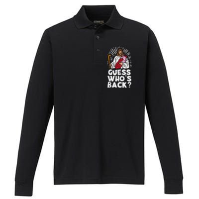 Guess Whos Back Jesus Easter Funny Religious Performance Long Sleeve Polo