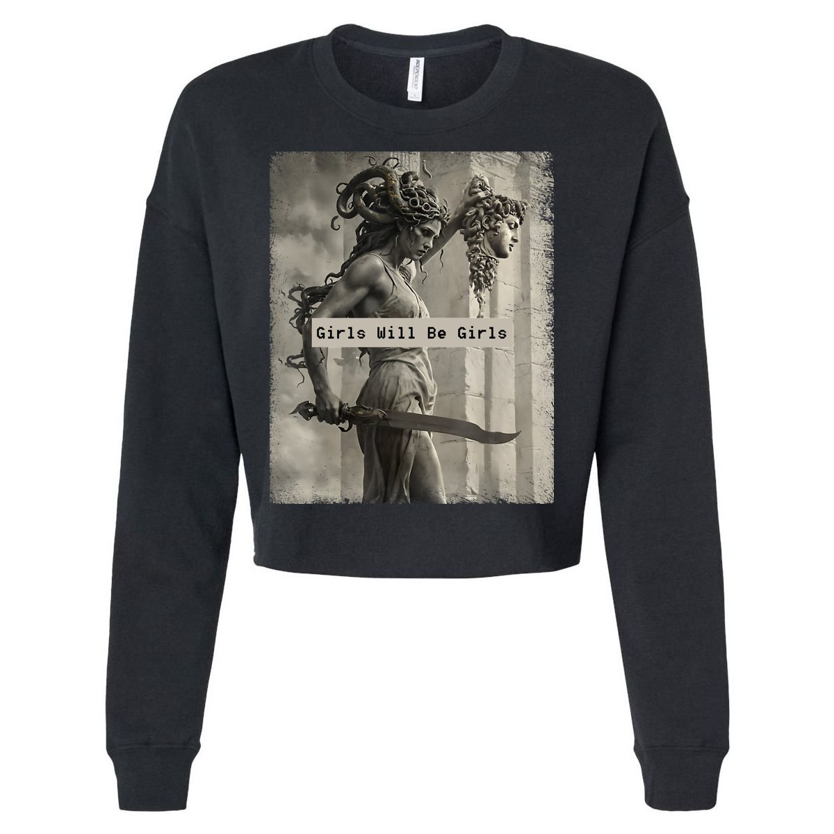 Girls Will Be Girls Medusa Feminist Cropped Pullover Crew