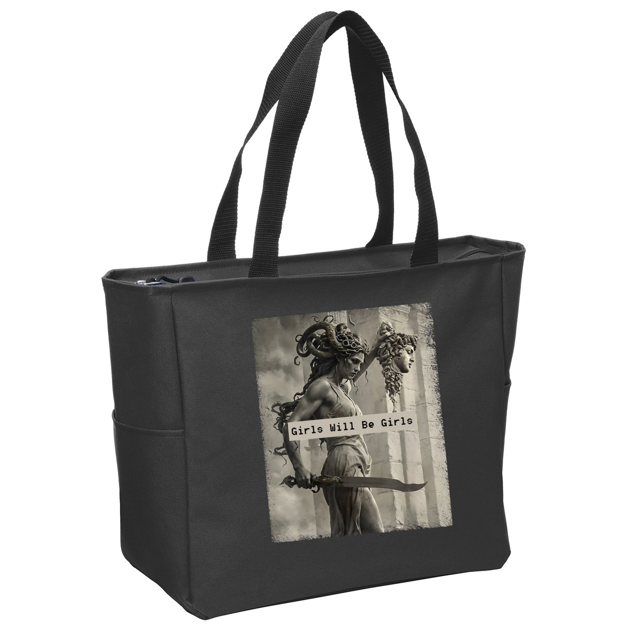 Girls Will Be Girls Medusa Feminist Zip Tote Bag