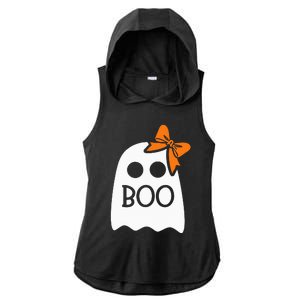 Ghost With Bow Boo Halloween Costume Ladies PosiCharge Tri-Blend Wicking Draft Hoodie Tank