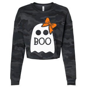 Ghost With Bow Boo Halloween Costume Cropped Pullover Crew